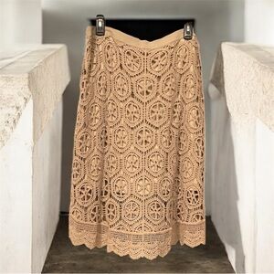 NEW Studio JPR Elegant Tan Embroidery Lace Skirt Elastic band lined SZ PXL NWT